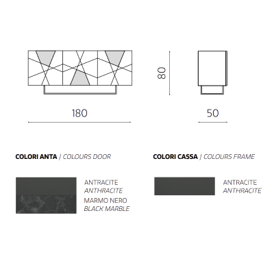 Buffet 3 portes en bois anthracite et verre effet marbre 180 cm - ADEL