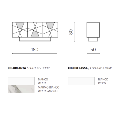 3-door sideboard in 180 cm white wood and marble effect glass - ADEL