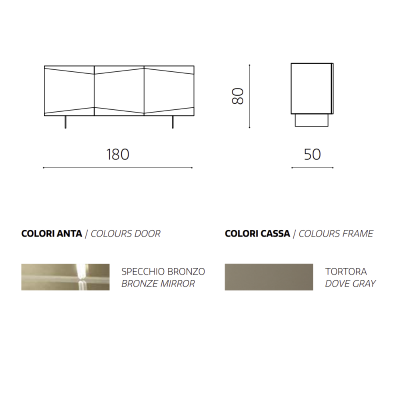 Wooden sideboard 180 cm 3 doors Taupe Bronze mirror - ISIDE 2 feet