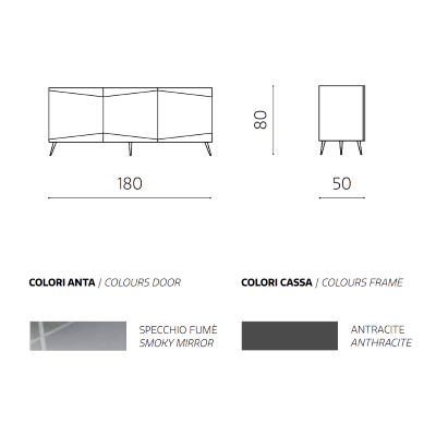 180 cm großes Sideboard aus taubengrauem Holz mit 3 bronzefarbenen Spiegeltüren – ISIDE 5 Fuß
