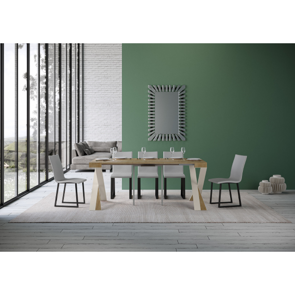 Consola extensible 90x40/300 cm Diago Roble Natural estructura Blanca