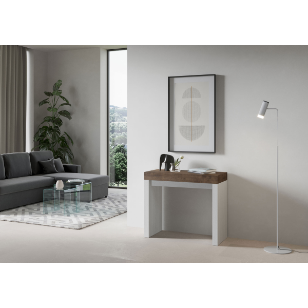 Console extensible 90x40/196 cm Roxell Mix Small dessus Noyer - structure Frêne Blanc
