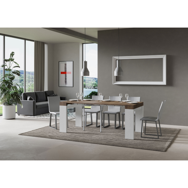 Console extensible 90x40/196 cm Roxell Mix Small dessus Noyer - structure Frêne Blanc