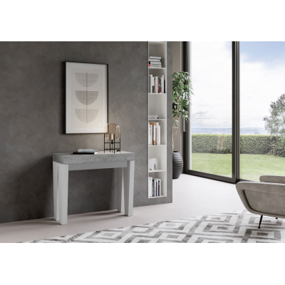 Console extensible 90x40/300 cm Spimbo Mix dessus Gris Béton - structure Frêne Blanc