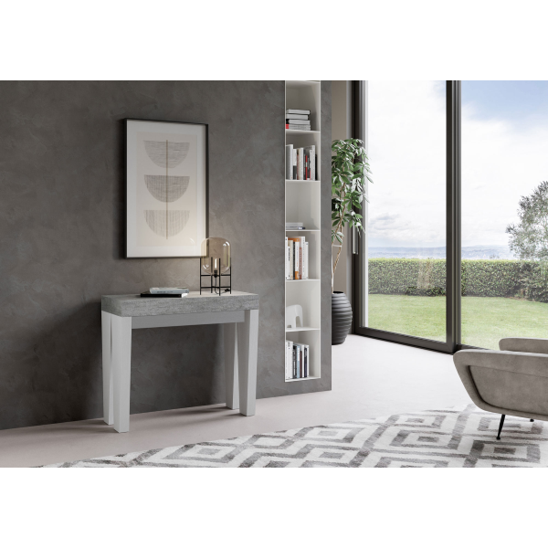 Console extensible 90x40/300 cm Spimbo Mix dessus Gris Béton - structure Frêne Blanc