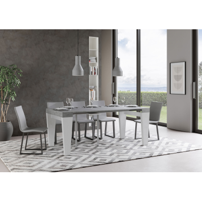 Console extensible 90x40/300 cm Spimbo Mix dessus Gris Béton - structure Frêne Blanc