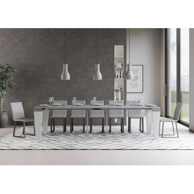 Console extensible 90x40/300 cm Spimbo Mix dessus Gris Béton - structure Frêne Blanc