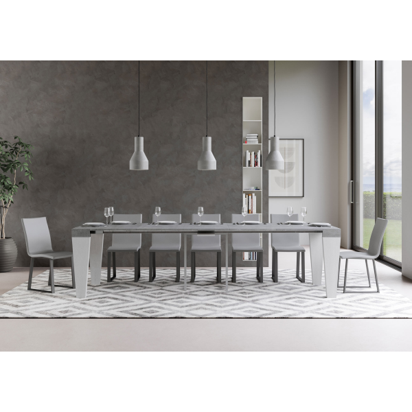 Console extensible 90x40/300 cm Spimbo Mix dessus Gris Béton - structure Frêne Blanc