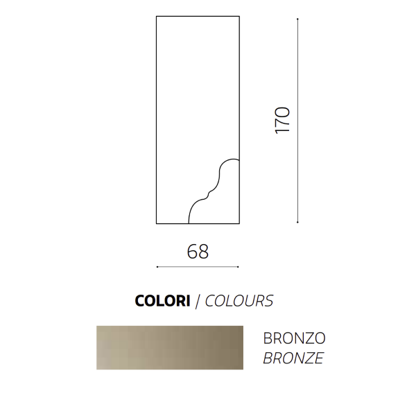 Rectangular mirror with corner in molten glass 68x170 cm DOLORES bronze finish