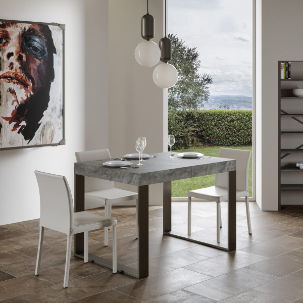 Ausziehtisch 90x120/224 cm Tecno Zement mit Eisenrahmen aus Anthrazit