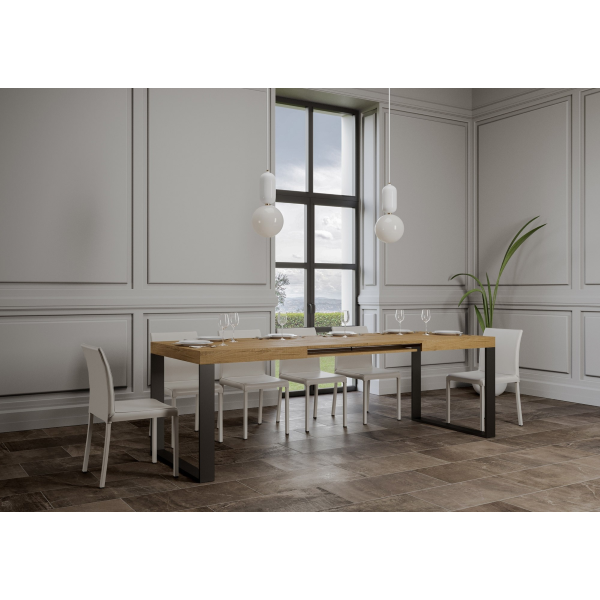 Extendable table 90x140/244 cm Tecno Natural Oak with Anthracite structure