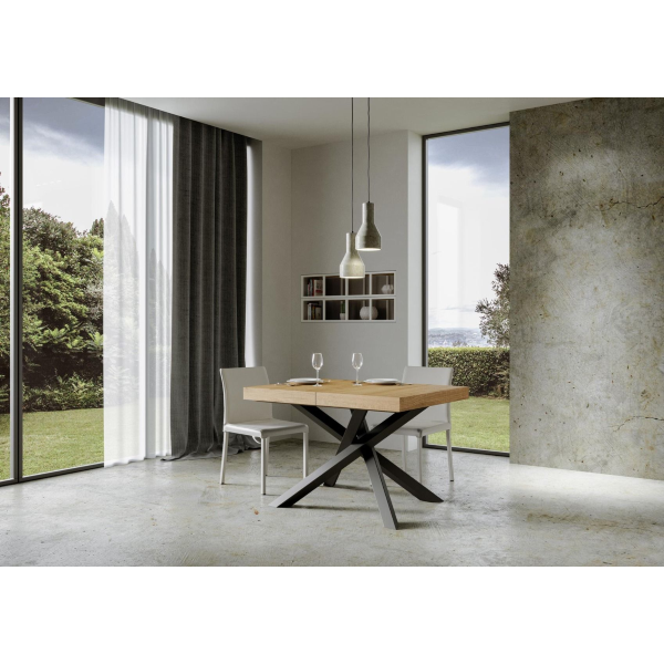 Table extensible 90x140/244 cm Volantis Chêne Nature cadre Anthracite