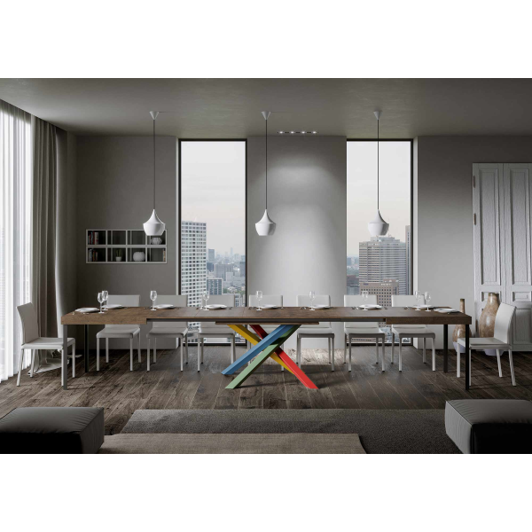 Extendable table 90x130/390 cm Volantis Walnut with 4/B Multicolor structure