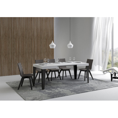 Ausziehtisch 70x110/194 cm Flame Esche weiß mit Eisenrahmen aus Anthrazit