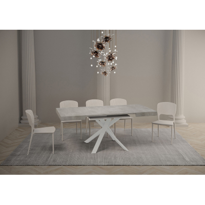 Table extensible 90x90/194 cm Clerk Plateau Ciment - Pieds Blancs