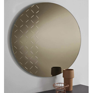 Runder Spiegel D110 cm mit gravierter ASTRO-Bronze-Dekoration