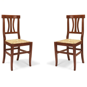 Holzstuhl mit Strohsitz LAURA Nussbaum 2er SET