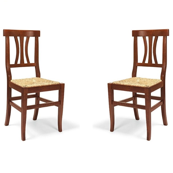 Chaise en bois avec assise en paille LAURA noyer SET de 2