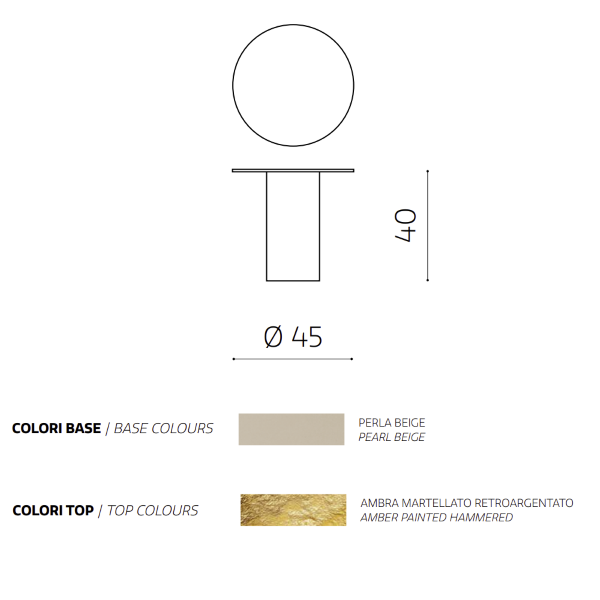 Mesita redonda WAYLON 45 con base de metal Beige y tapa de cristal martillado Amber