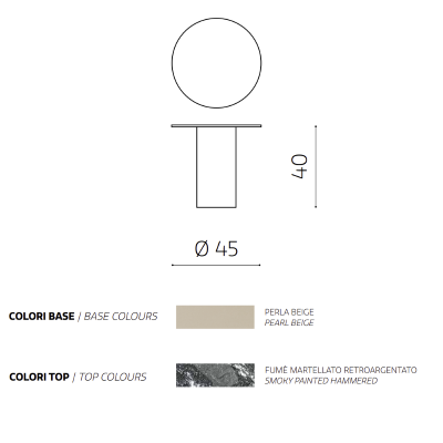 Runder Couchtisch WAYLON 45 mit beiger Metallbasis und Fumè-Hammerglasplatte