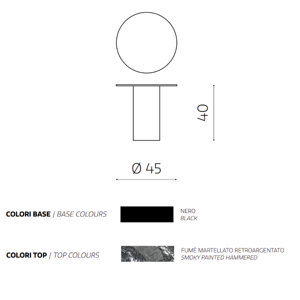 Table basse ronde WAYLON 45 avec piètement en métal noir et plateau en verre martelé fumé