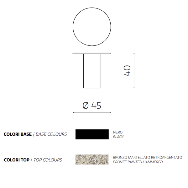 WAYLON 45 round coffee table with Black metal base and Bronze hammered glass top