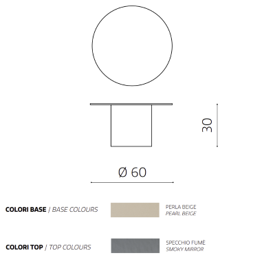 WAYLON 60 round coffee table with Beige metal base and Smoked glass top