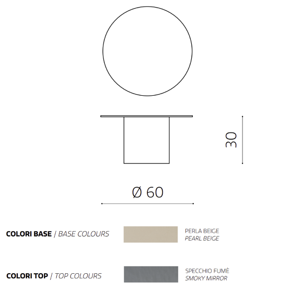 WAYLON 60 round coffee table with Beige metal base and Smoked glass top