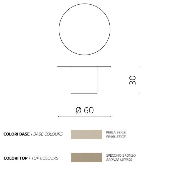 Runder Couchtisch WAYLON 60 mit beiger Metallbasis und bronzefarbener Glasplatte