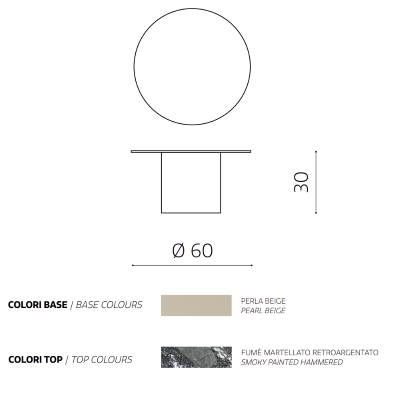Runder Couchtisch WAYLON 60 mit beiger Metallbasis und Fumè-Hammerglasplatte