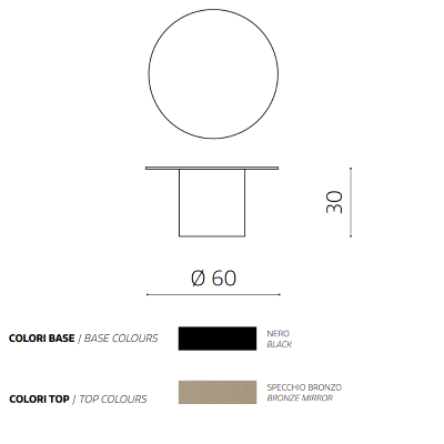 Runder Couchtisch WAYLON 60 mit schwarzem Metallgestell und bronzefarbener Glasplatte