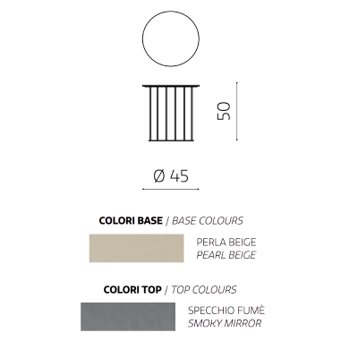 Round coffee table D45 cm with Beige metal base and MUTE Fumè glass top