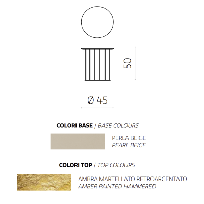 Round coffee table D45 cm with Beige metal base and Amber hammered glass top MUTE