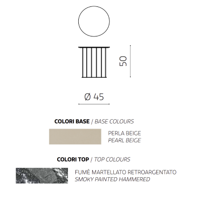 Runder Couchtisch, D45 cm, mit beiger Metallbasis und Fumè-Hammerglasplatte MUTE