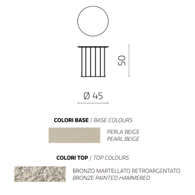 Runder Couchtisch, D45 cm, mit beiger Metallbasis und bronzefarbener gehämmerter Glasplatte MUTE