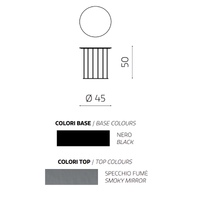 Table basse ronde D45 cm avec piètement en métal noir et plateau en verre fumé MUTE