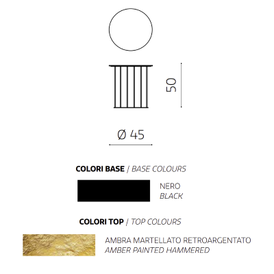 Runder Couchtisch, D45 cm, mit schwarzem Metallgestell und Ambra MUTE-Hammerglasplatte