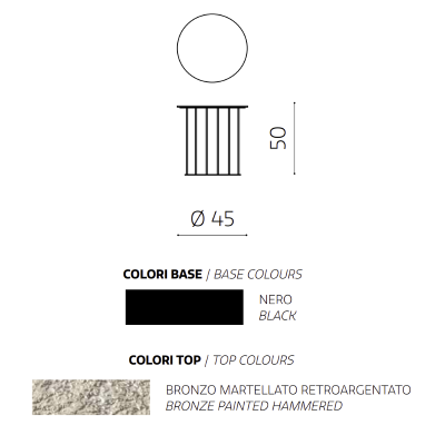 Runder Couchtisch, D45 cm, mit schwarzem Metallgestell und gehämmerter Glasplatte aus MUTE-Bronze