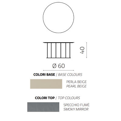 Runder Couchtisch, D60 cm, mit beigem Metallgestell und MUTE Fumè-Glasplatte