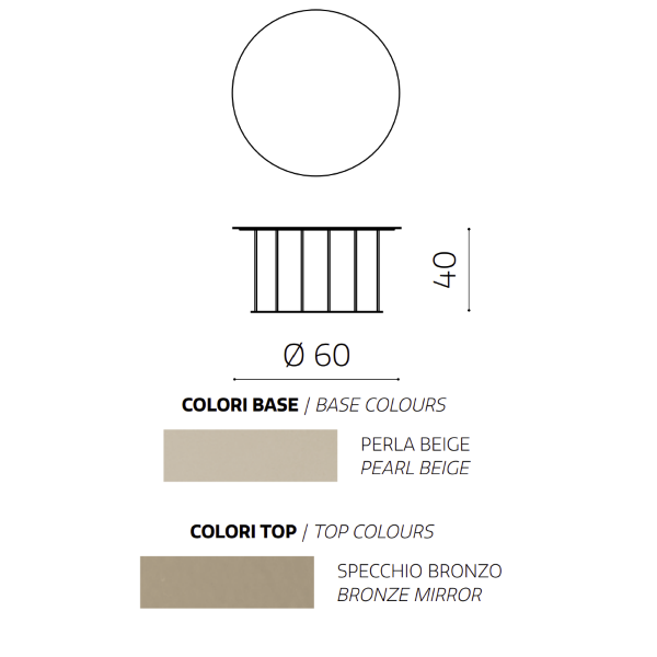 Mesa de centro redonda D60 cm con base de metal Beige y tapa de cristal MUTE Bronce