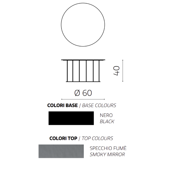 Round coffee table D60 cm with black metal base and MUTE smoked glass top