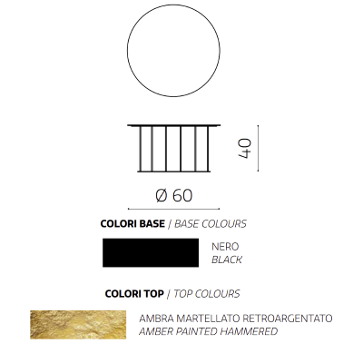 Table basse ronde D60 cm avec piètement en métal Noir et plateau en verre martelé Ambre MUTE