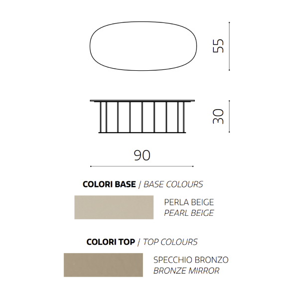 Mesa de centro D90 cm con base de metal Beige y tapa de cristal MUTE Bronce