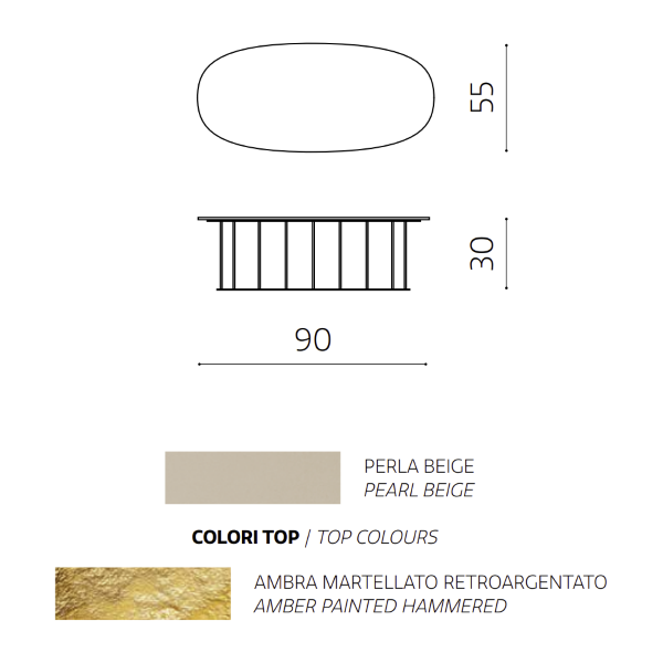 Mesa de centro D90 cm con base de metal Beige y tapa de cristal martillado Ambra MUTE