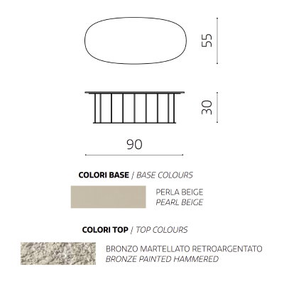 Couchtisch D90 cm mit beigem Metallgestell und bronzefarbener MUTE-Hammerglasplatte