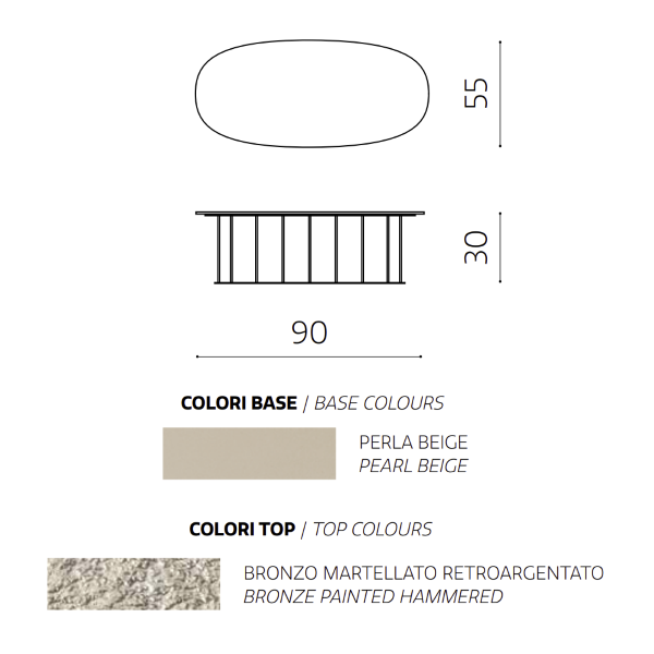 Couchtisch D90 cm mit beigem Metallgestell und bronzefarbener MUTE-Hammerglasplatte