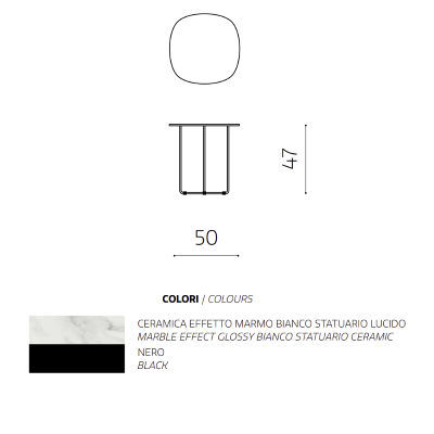 Metal coffee table with white marble effect glass top GINNI 50