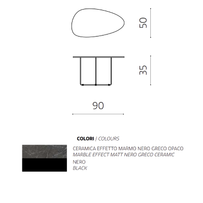 Table basse en métal avec plateau en verre effet marbre noir GINNI 90