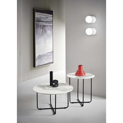 Table basse ronde avec plateau en verre effet marbre blanc JON 60