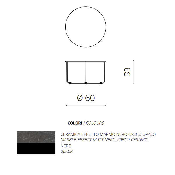 Table basse ronde avec plateau en verre effet marbre noir JON 60